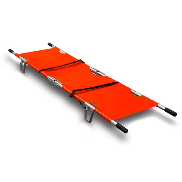 Double folding emergency stretcher with transport bag